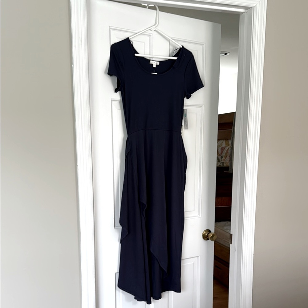 Nine Britton Navy Asymmetrical V-Neck Sundress